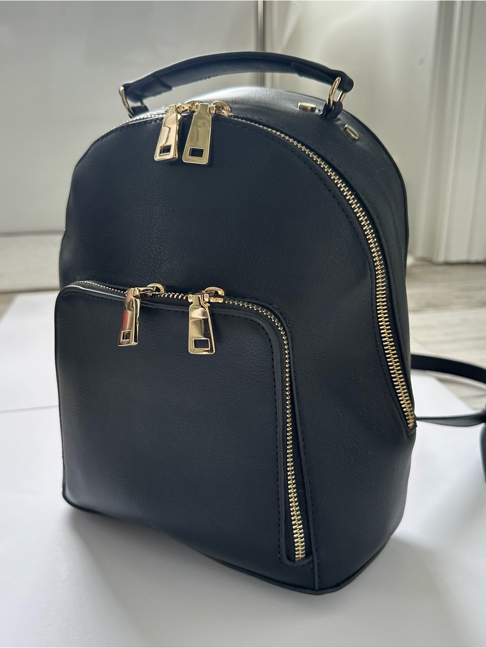 INC International Concepts Black Mini Backpack with Gold Hardware